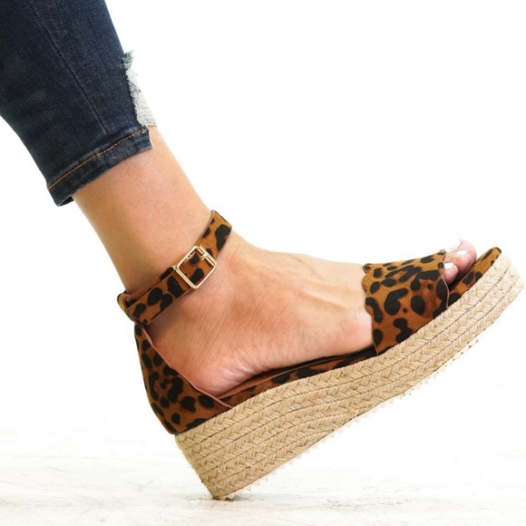 LAST 5.5‼️LEOPARD SUEDE ESPADRILLES WEDGES- Shoe - Picture 2 of 2